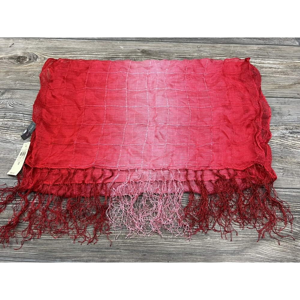 Ann Taylor Summer Scarf Silk Blend Pink With Fringe 54"X21" Resort Beach‎ Travel
